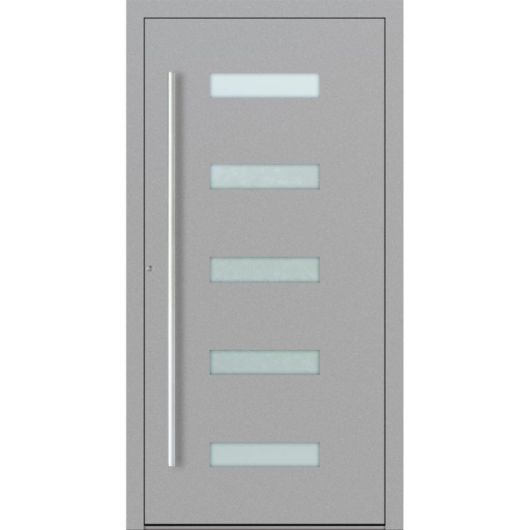 Aluminium-Haus Feldmann und Mayer P90 und SL75 Design M11 in Grau mit Glaseinsätzen und silbernen Griffen