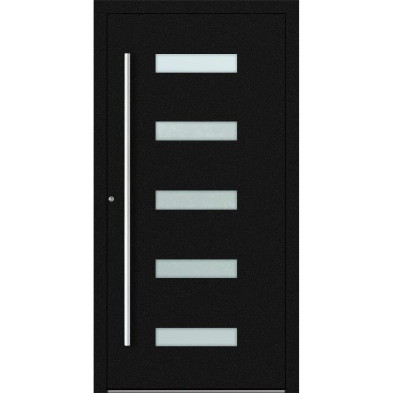 Aluminium-Haus Feldmann und Mayer P90 und SL75 Design M11 in Schwarz mit Glaseinsätzen und silbernen Griffen