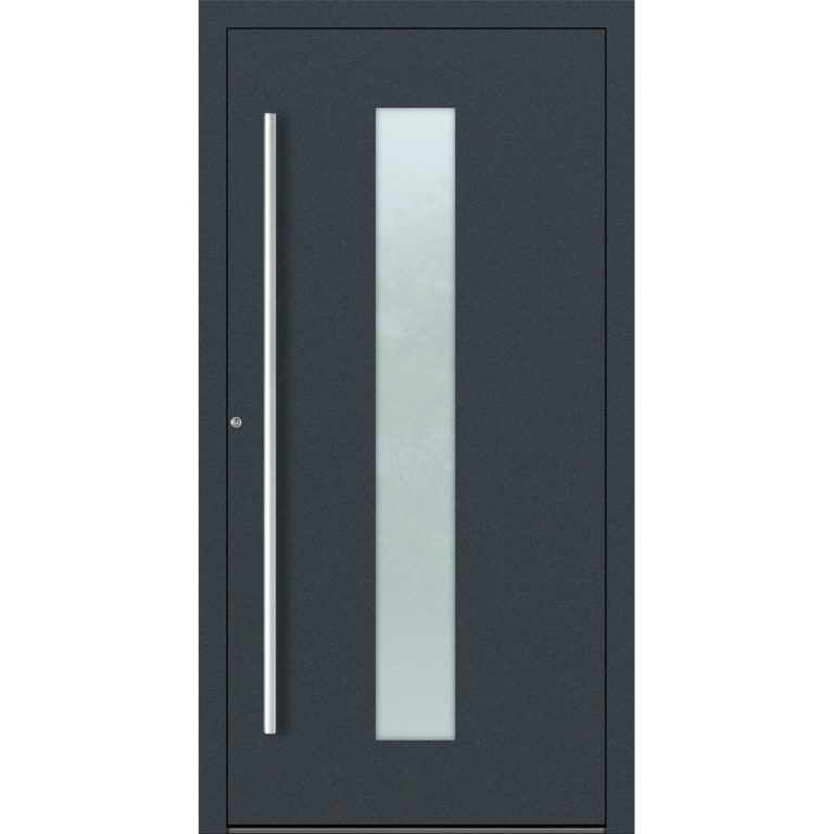 Aluminiumhaustür Feldmann und Mayer P90 und SL75 Design M15 in Anthrazit RAL7016 mit Glaseinsatz und silbernem Griffset