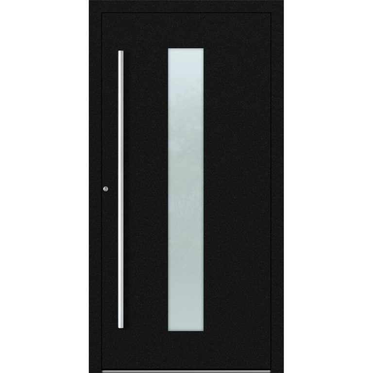 Aluminiumhaustür Feldmann und Mayer P90 und SL75 Design M15 in Schwarz mit Glaseinsatz und silbernem Griffset