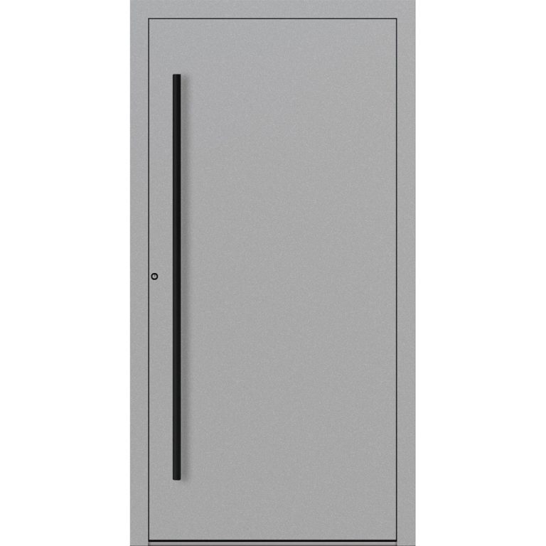 Aluminium-Haustür Feldmann und Mayer P90 und SL75 Design Blackline M20 in Grau mit schwarzen Griffen