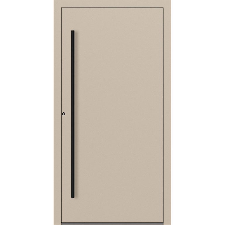 Aluminium-Haustür Feldmann und Mayer P90 und SL75 Design Blackline M20 in Elfenbein mit schwarzen Griffen