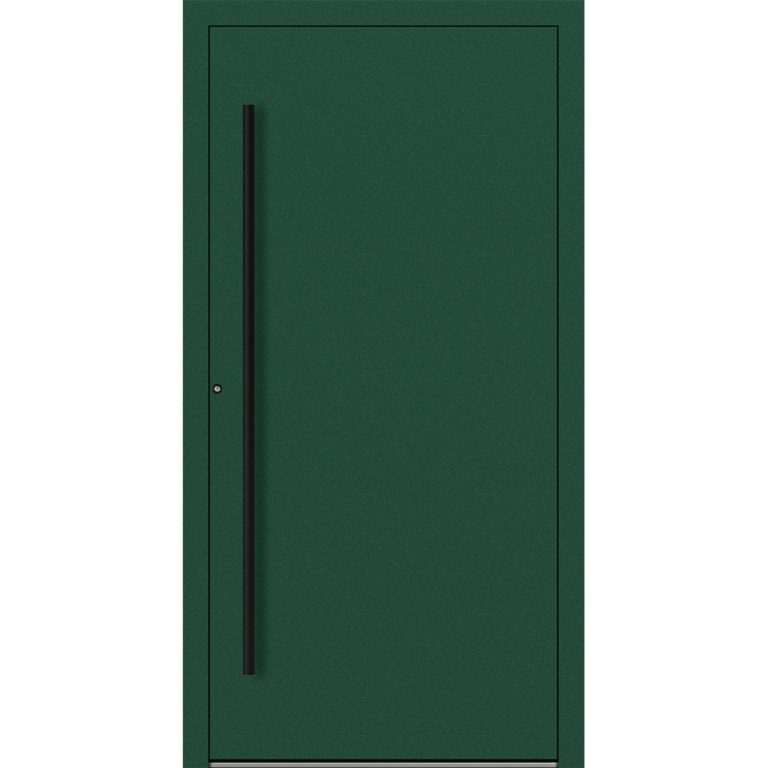Aluminium-Haustür Feldmann und Mayer P90 und SL75 Design Blackline M20 in Moosgrün mit schwarzen Griffen