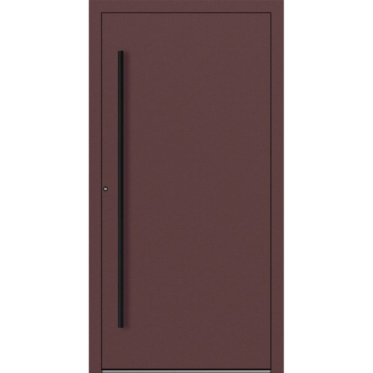 Aluminium-Haustür Feldmann und Mayer P90 und SL75 Design Blackline M20 in Rotbraun mit schwarzen Griffen