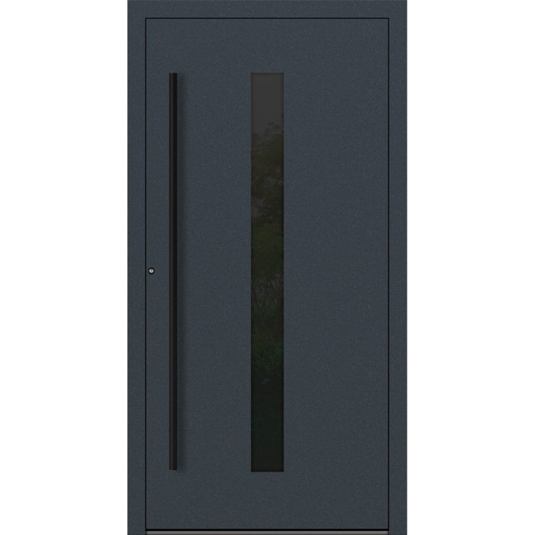 Aluminium-Haustür Feldmann und Mayer P90 und SL75 Design Blackline M21 in Anthrazit RAL7016 mit GLaseinsatz und schwarzen Griffen