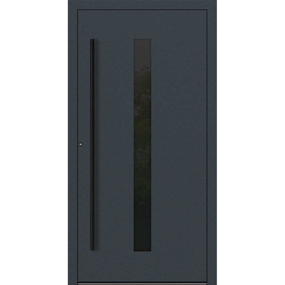 Aluminium-Haustür Feldmann und Mayer P90 und SL75 Design Blackline M21 in Anthrazit RAL7016 mit GLaseinsatz und schwarzen Griffen