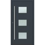 Aluminium-Haustür Feldmann und Mayer P90 und SL75 Design M210 in Anthrazit RAL7016 mit Glaseinsätzen und silbernen Griffen