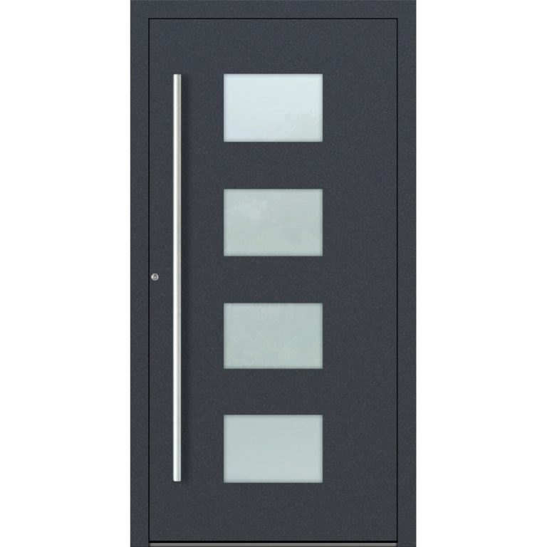 Aluminium-Haustür Feldmann und Mayer P90 und SL75 Design M211 in Anthrazit mit Glaseinsätzen und silbernen Griffen