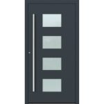 Aluminium-Haustür Feldmann und Mayer P90 und SL75 Design M211 in Anthrazit RAL7016 mit Glaseinsätzen und silbernen Griffen