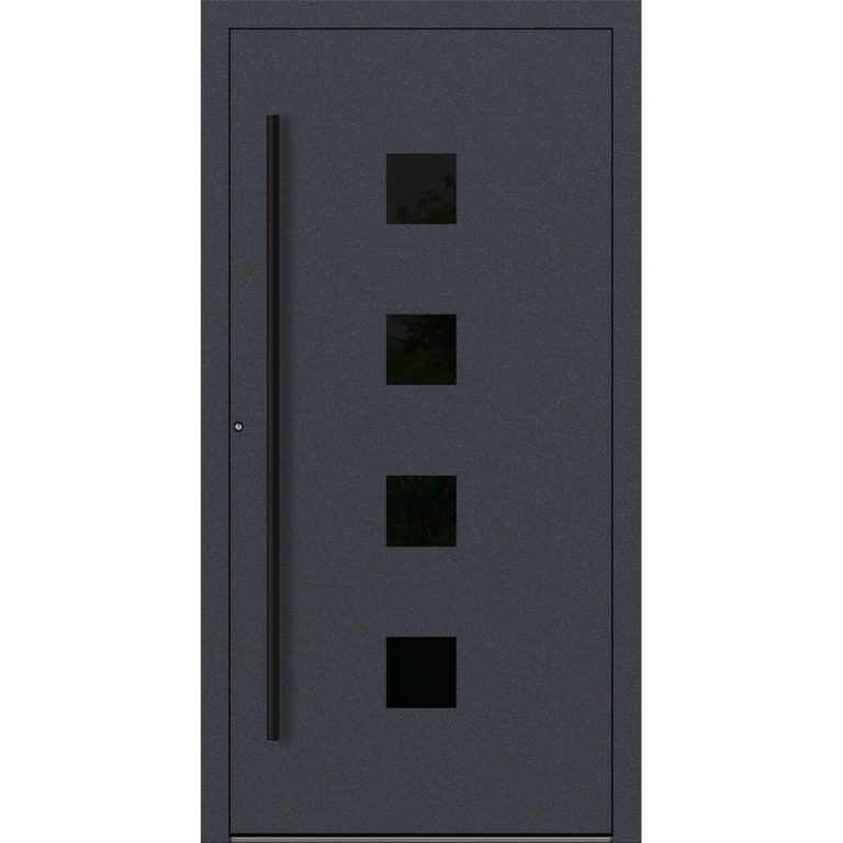 Aluminium-Haustür Feldmann und Mayer P90 und SL75 Design Blackline RC2 M23 in Anthrazit mit Glaseinsatz und schwarzen Griffen