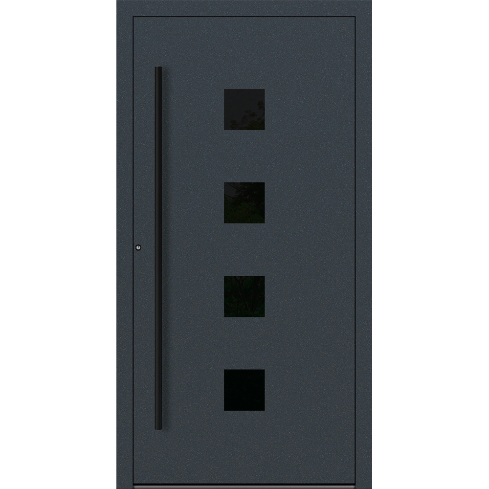 Aluminium-Haustür Feldmann und Mayer P90 und SL75 Design Blackline RC2 M23 in Anthrazit RAL7016 mit Glaseinsatz und schwarzen Griffen