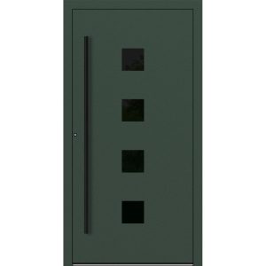 Porte d'entrée aluminium Feldmann et Mayer P90 et SL75 Design Blackline RC2 M23 en vert sapin avec insert en verre et poignées noires