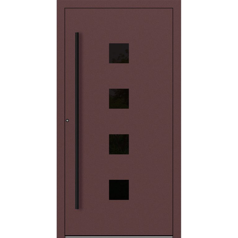 Aluminium-Haustür Feldmann und Mayer P90 und SL75 Design Blackline RC2 M23 in Rotbraun mit Glaseinsatz und schwarzen Griffen