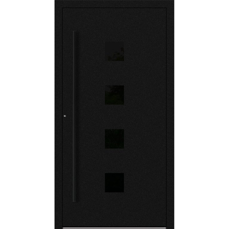Aluminium-Haustür Feldmann und Mayer P90 und SL75 Design Blackline RC2 M23 in Schwarz mit Glaseinsatz und schwarzen Griffen