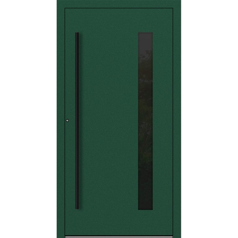 Aluminium-Haustür Feldmann und Mayer P90 und SL75 Design Blackline RC2 M24 in Moosgrün mit Glaseinsatz