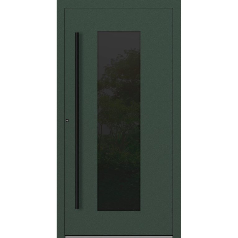 Aluminium-Haustür Feldmann und Mayer P90 und SL75 Design Blackline RC2 M28 in Tannengrün mit Glaseinsatz