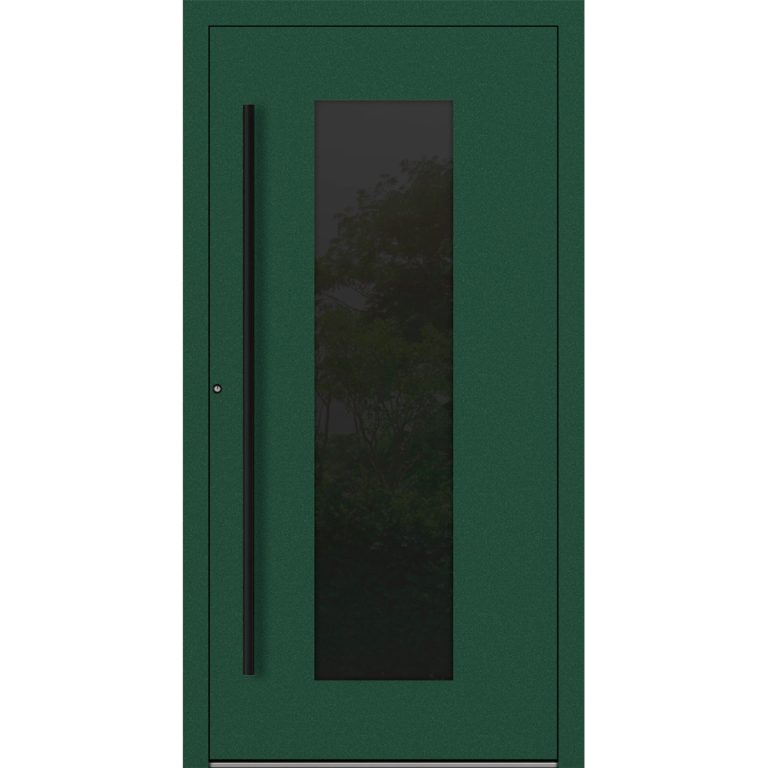 Aluminium-Haustür Feldmann und Mayer P90 und SL75 Design Blackline RC2 M28 in Moosgrün mit Glaseinsatz
