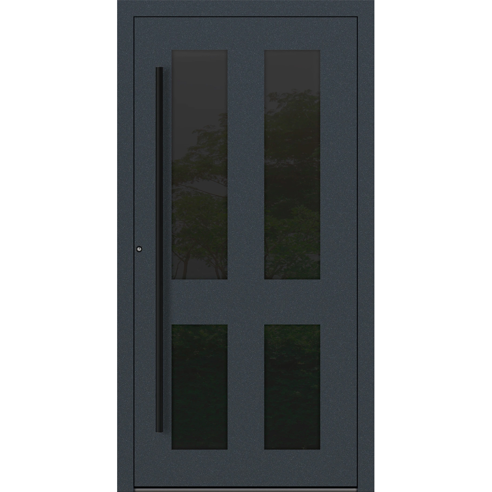 Aluminium-Haustür Feldmann und Mayer P90 und SL75 Design Blackline RC2 M29 in Anthrazit RAL7016 mit vier Glaseinsätzen