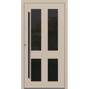 Porte d'entrée aluminium Feldmann et Mayer P90 et SL75 Design Blackline RC2 M29 en ivoire avec quatre inserts en verre