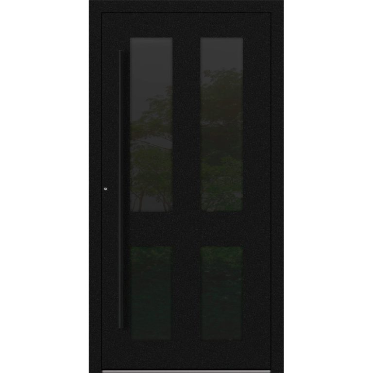 Aluminium-Haustür Feldmann und Mayer P90 und SL75 Design Blackline RC2 M29 in Schwarz mit vier Glaseinsätzen