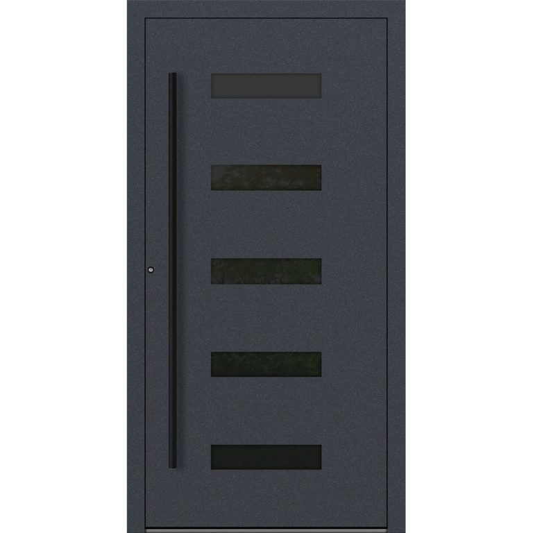 Aluminium-Haustür Feldmann und Mayer P90 und SL75 Design BLackline RC2 M31 in Anthrazit mit fünf Glaseinsätzen