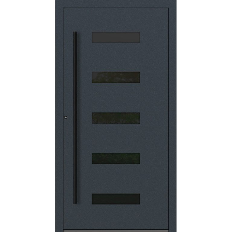Aluminium-Haustür Feldmann und Mayer P90 und SL75 Design BLackline RC2 M31 in Anthrazit RAL7016 mit fünf Glaseinsätzen