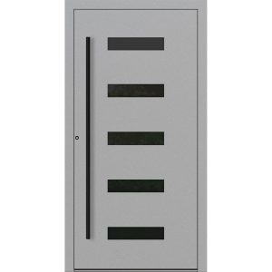 Porte d'entrée aluminium Feldmann et Mayer P90 et SL75 Design Blackline RC2 M31 en gris avec cinq inserts en verre