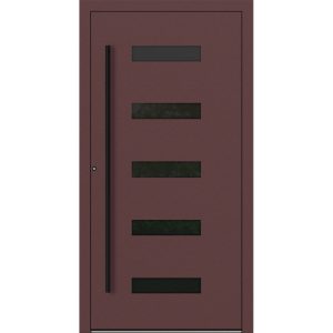 Porte d’entrée aluminium Feldmann et Mayer P90 et SL75 Design Blackline RC2 M31 en brun rouge avec cinq inserts en verre
