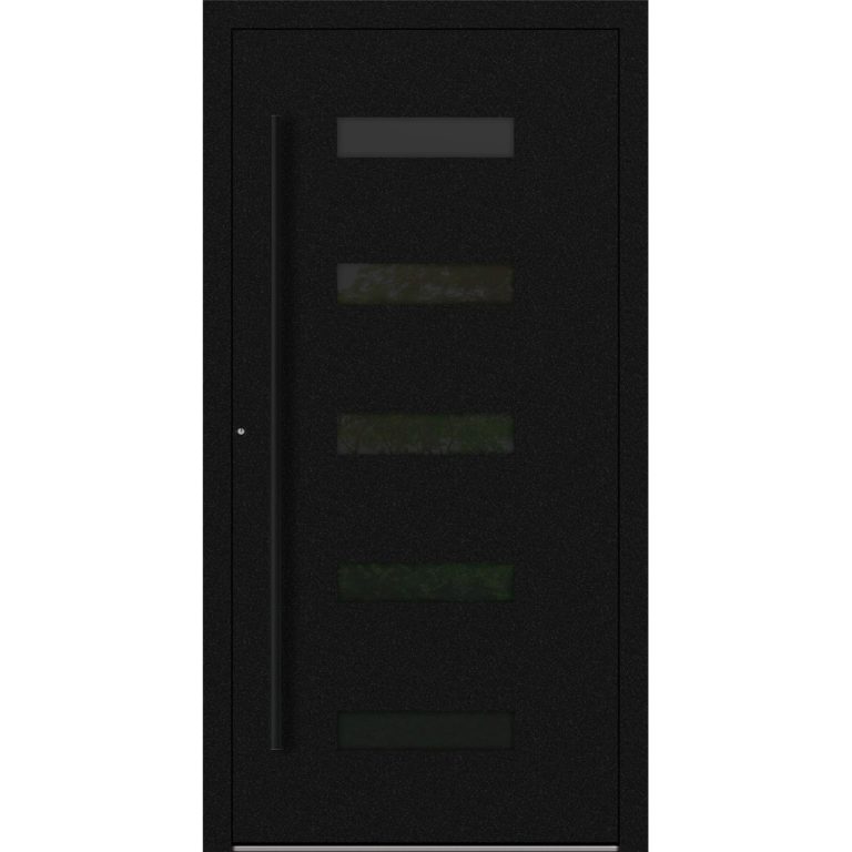 Aluminium-Haustür Feldmann und Mayer P90 und SL75 Design Blackline RC2 M31 in Schwarz mit fünf Glaseinsätzen