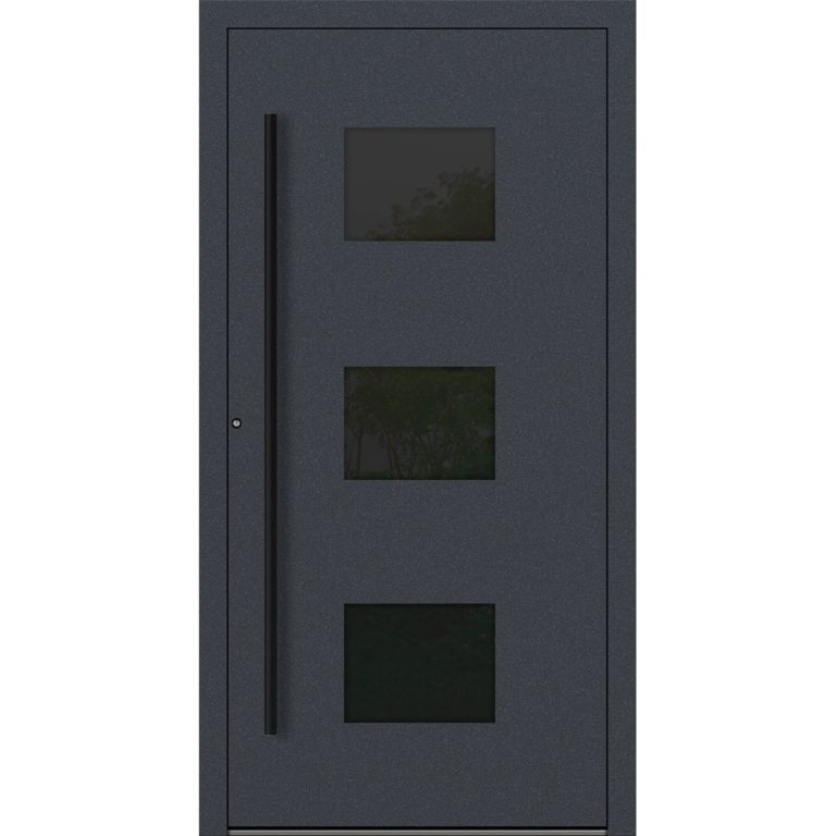 Aluminium-Haustür Feldmann und Mayer P90 und SL75 Design Blackline RC2 M310 mit drei Glaseinsätzen in Anthrazit