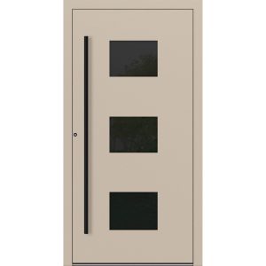Porte d’entrée aluminium Feldmann et Mayer P90 et SL75 Design Blackline RC2 M310 avec trois inserts en verre en ivoire