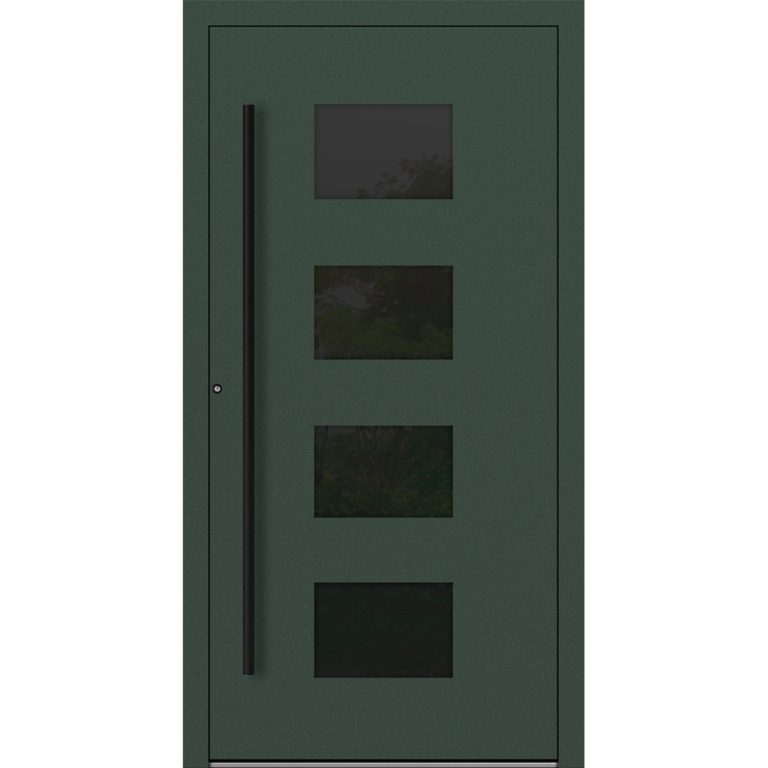 Aluminium-Haustür Feldmann und Mayer P90 und SL75 Design Blackline RC2 M311 in Tannengrün