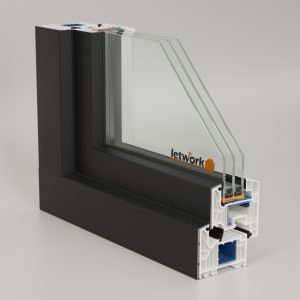 Schueco 82MD Kunststoff Aluminium Musterecke mit Anthrazit Deckschale