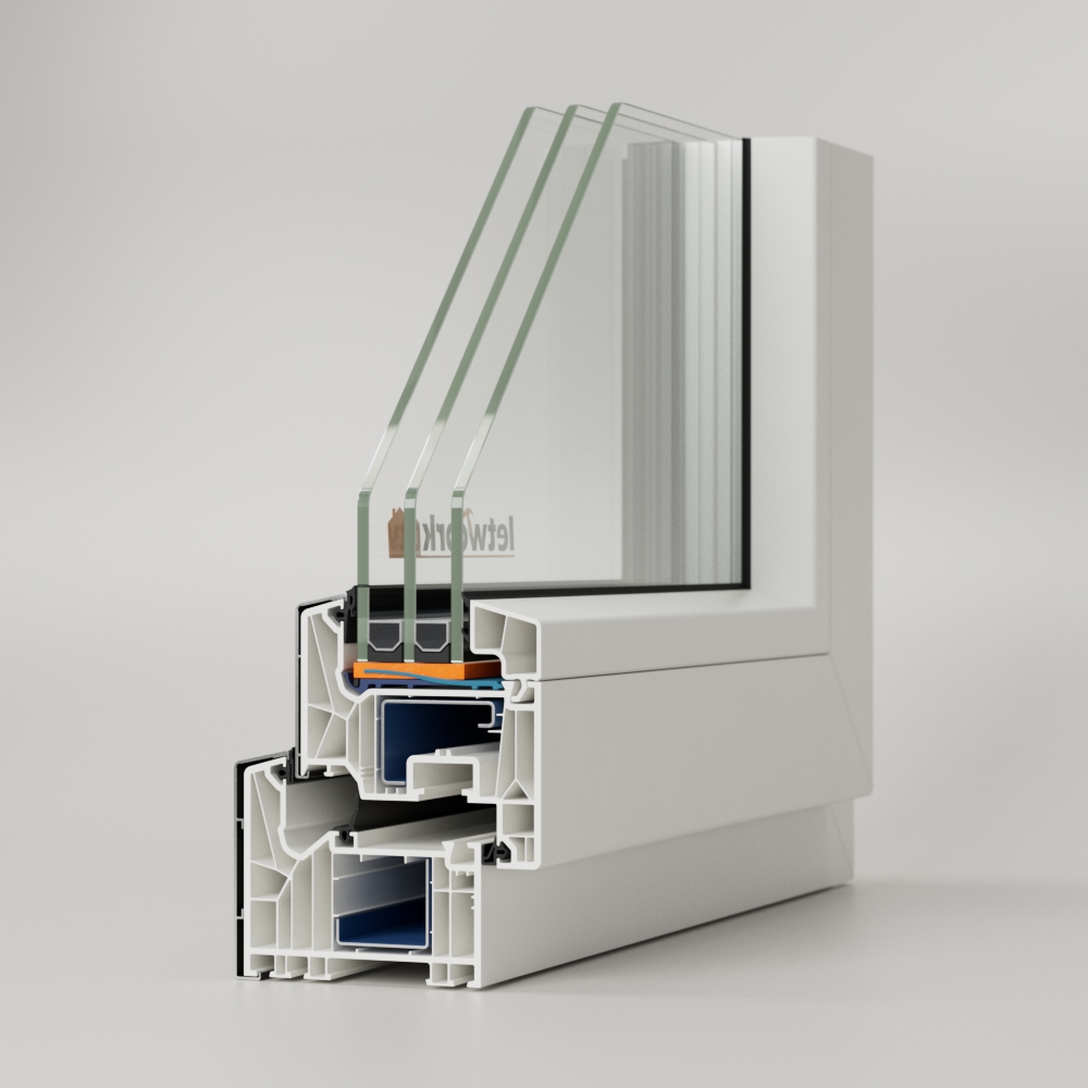 Schueco 82MD Kunststoff Aluminium Musterecke mit Anthrazit Deckschale